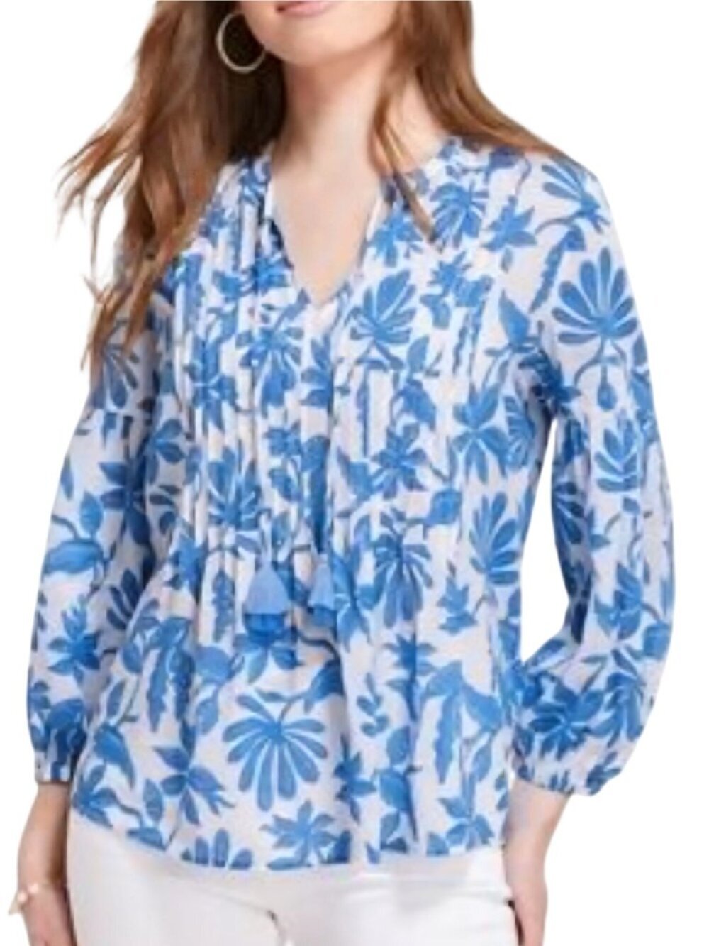 Elie Tahari NWT Bohemian Sustainable Cotton Blue Botanical Blouse Size XL